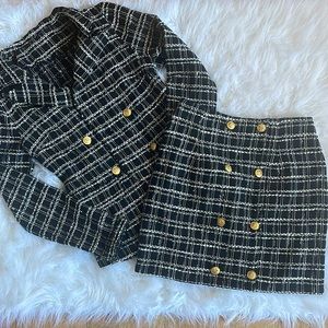 Shein Black & White Tween Like Blazer & Skirt set size small